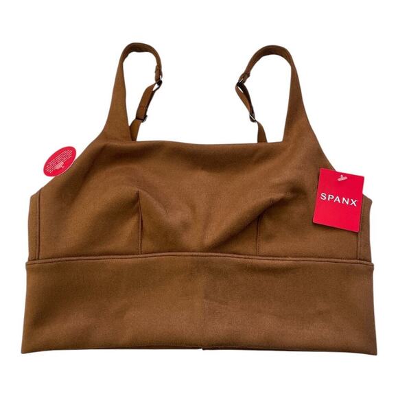 SPANX Women's Longline Square Neck Suede Bralette Rich Caramel Size Small Bra - Picture 2 of 5